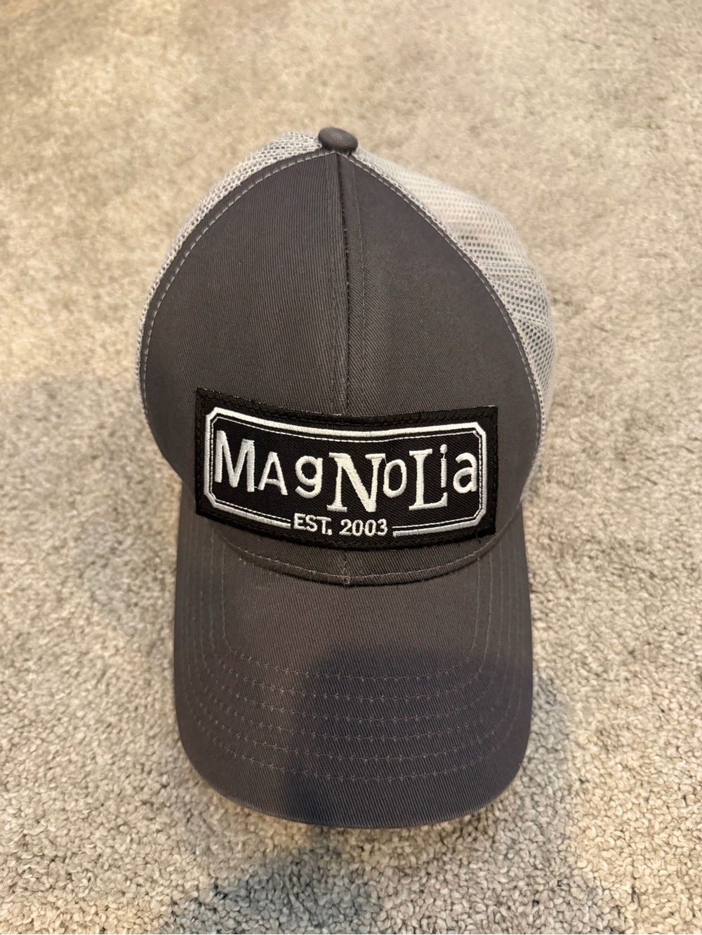 Magnolia Farms Est. 2003 Trucker Hat in Gray, Black & White - Adjustable/Unisex